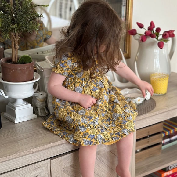 Joie 2T Toddler Dress Yellow with Floral Pattern Buttons Ruffles - Picture 2 of 6